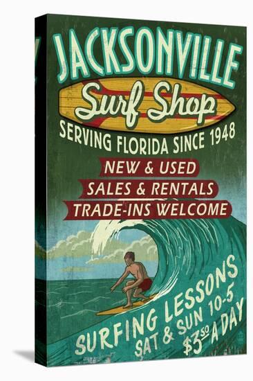 Jacksonville, Florida - Surf Shop-Lantern Press-Stretched Canvas
