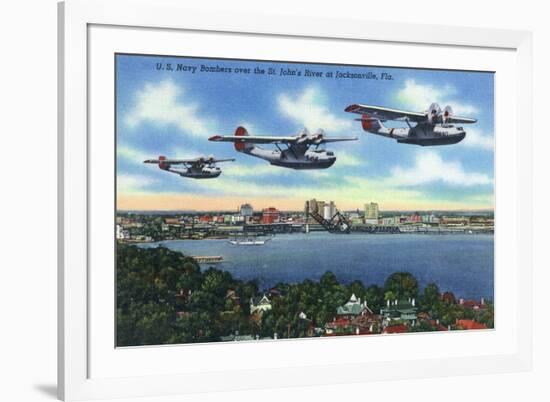Jacksonville, Florida - US Navy Bombers over St. John's River-Lantern Press-Framed Premium Giclee Print