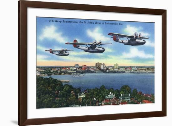 Jacksonville, Florida - US Navy Bombers over St. John's River-Lantern Press-Framed Premium Giclee Print