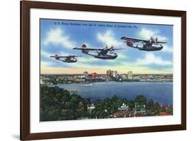 Jacksonville, Florida - US Navy Bombers over St. John's River-Lantern Press-Framed Premium Giclee Print