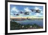 Jacksonville, Florida - US Navy Bombers over St. John's River-Lantern Press-Framed Premium Giclee Print