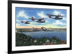 Jacksonville, Florida - US Navy Bombers over St. John's River-Lantern Press-Framed Premium Giclee Print