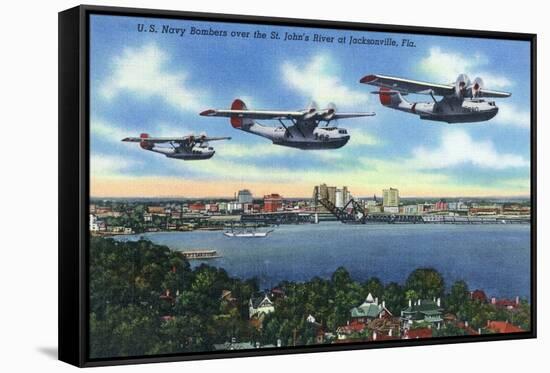 Jacksonville, Florida - US Navy Bombers over St. John's River-Lantern Press-Framed Stretched Canvas