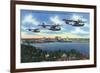 Jacksonville, Florida - US Navy Bombers over St. John's River-Lantern Press-Framed Art Print