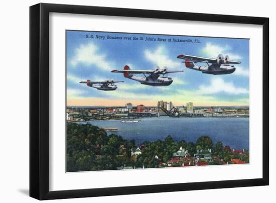 Jacksonville, Florida - US Navy Bombers over St. John's River-Lantern Press-Framed Art Print