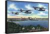 Jacksonville, Florida - US Navy Bombers over St. John's River-Lantern Press-Framed Stretched Canvas