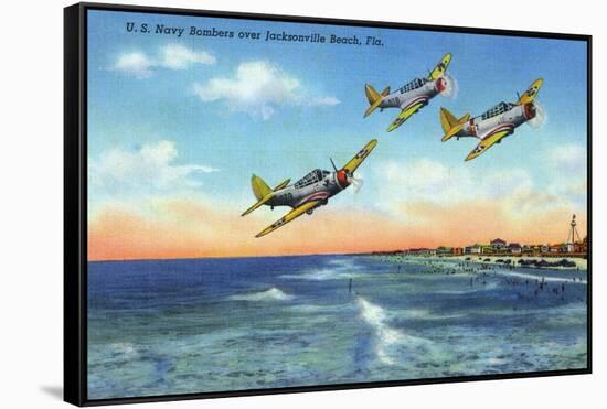 Jacksonville, Florida - US Navy Bombers over the Beach-Lantern Press-Framed Stretched Canvas