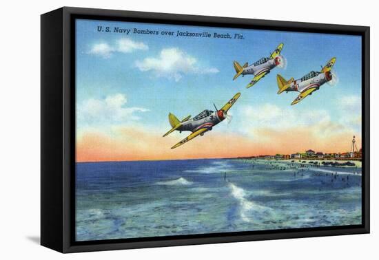 Jacksonville, Florida - US Navy Bombers over the Beach-Lantern Press-Framed Stretched Canvas