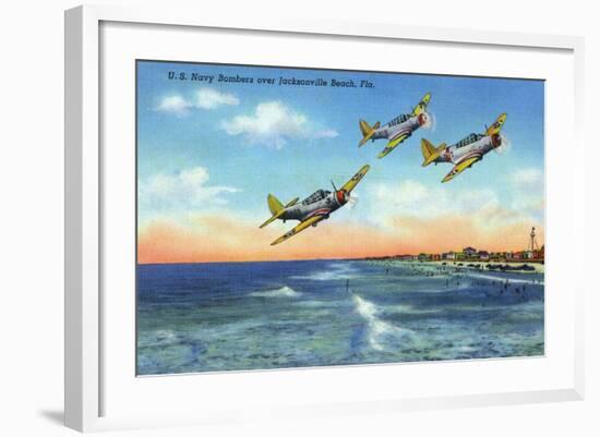 Jacksonville, Florida - US Navy Bombers over the Beach-Lantern Press-Framed Art Print