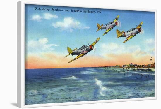 Jacksonville, Florida - US Navy Bombers over the Beach-Lantern Press-Framed Art Print