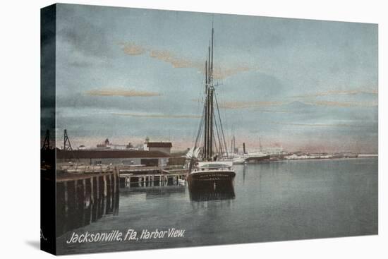 Jacksonville, Florida - View of Harbor with Sailboat-Lantern Press-Stretched Canvas