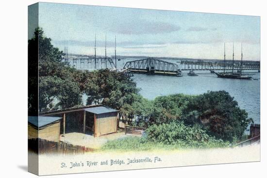 Jacksonville, Florida - View of St. John's River and Bridge-Lantern Press-Stretched Canvas