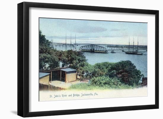 Jacksonville, Florida - View of St. John's River and Bridge-Lantern Press-Framed Art Print
