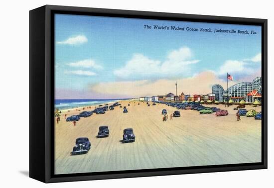 Jacksonville, Florida - View of World's Widest Ocean Beach-Lantern Press-Framed Stretched Canvas