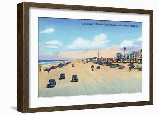 Jacksonville, Florida - View of World's Widest Ocean Beach-Lantern Press-Framed Art Print