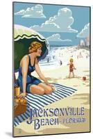 Jacksonville, Florida - Woman and Beach Scene-Lantern Press-Mounted Art Print