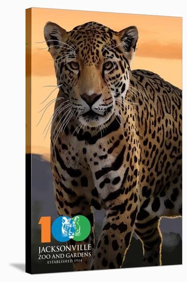 Jacksonville Zoo and Gardens - 100th - Jaguar-Lantern Press-Stretched Canvas
