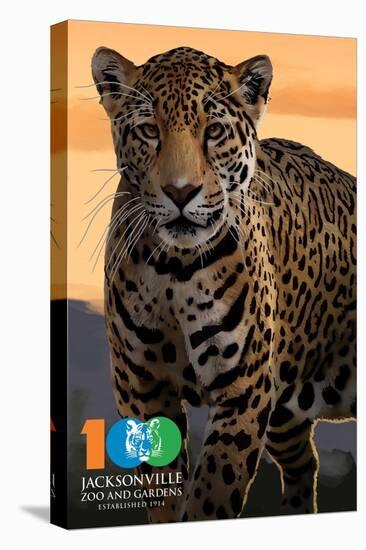 Jacksonville Zoo and Gardens - 100th - Jaguar-Lantern Press-Stretched Canvas
