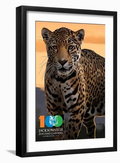 Jacksonville Zoo and Gardens - 100th - Jaguar-Lantern Press-Framed Art Print