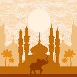 India Background,Elephant, Building And Palm Trees-JackyBrown-Mounted Art Print