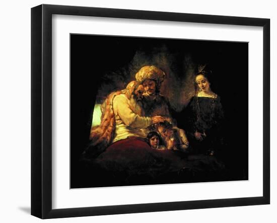 Jacob Blessing His Grandchildren Ephraim and Menasse, Parents Joseph and Anasth-Rembrandt van Rijn-Framed Giclee Print