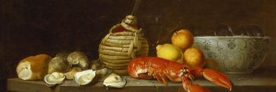 Bread, Oysters, a Chianti Flask, a Lobster, Lemons, Oranges and Glasses in a Porcelain Bowl on a…-Jacob Bogdany-Mounted Premium Giclee Print