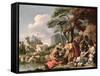 Jacob Burying the Strange Gods under the Oak by Shechem-Sebastien Bourdon-Framed Stretched Canvas