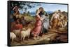 Jacob Encountering Rachel with Her Father's Herds-Josef von Fuhrich-Framed Stretched Canvas