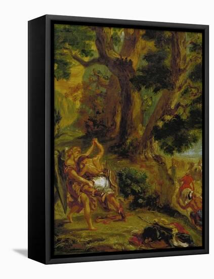 Jacob Fighting the Angel-Eugene Delacroix-Framed Stretched Canvas