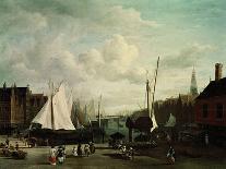 Harbour With Sailboats And Marketstalls-Jacob Ruysdael-Framed Stretched Canvas