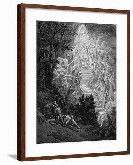 Jacob's Dream of a Stairway Leading to Heaven with God at the Top, 1865-1866-Gustave Doré-Framed Giclee Print