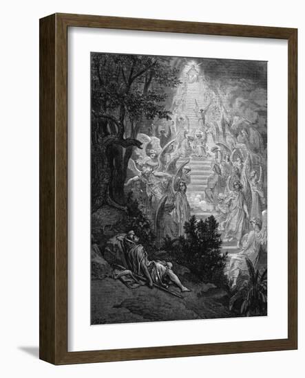 Jacob's Dream of a Stairway Leading to Heaven with God at the Top, 1865-1866-Gustave Doré-Framed Giclee Print