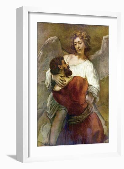 Jacob's Struggle with the Angel-Rembrandt van Rijn-Framed Art Print