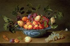 A Still Life of Plums and Apricots in a 'Wan-Li' Porcelain Bowl with a Bunch of Grapes and a…-Jacob van Hulsdonck-Stretched Canvas