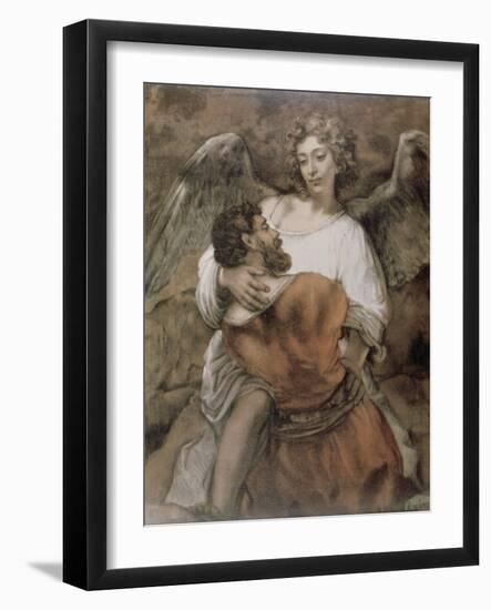 Jacob Wrestles with an Angel-Rembrandt van Rijn-Framed Giclee Print