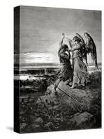 Jacob Wrestling with the Angel. Engraving.-null-Stretched Canvas
