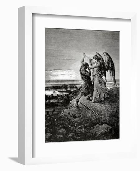 Jacob Wrestling with the Angel. Engraving.-null-Framed Giclee Print