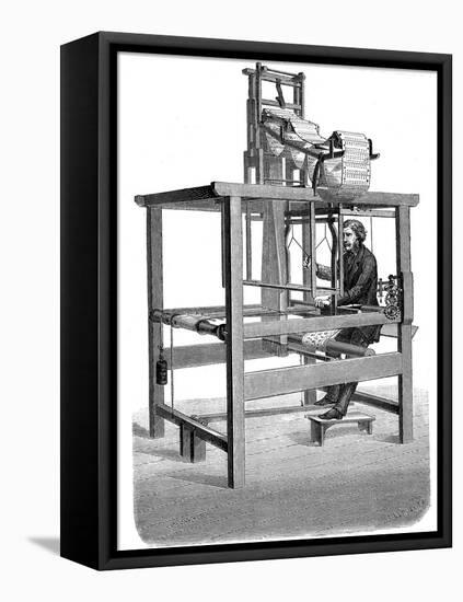 Jacquard Loom, with Swags of Punched Cards from Which Pattern Was Woven, 1876-null-Framed Stretched Canvas