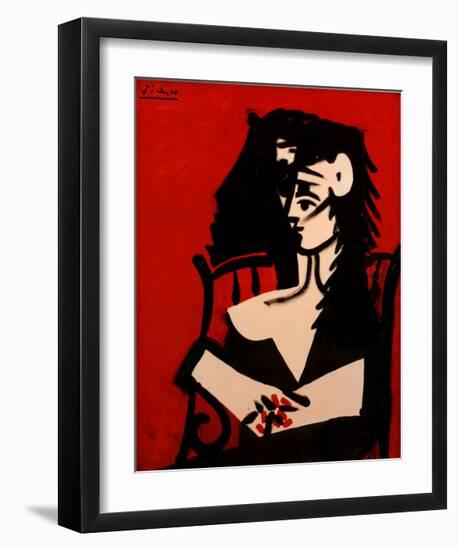 Jacqueline a Mantille Sur Fond Rouge-Pablo Picasso-Framed Art Print
