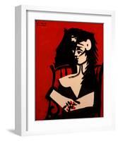 Jacqueline a Mantille Sur Fond Rouge-Pablo Picasso-Framed Art Print