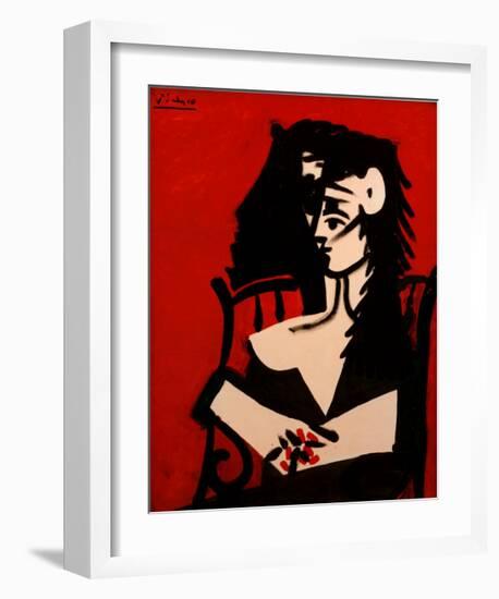 Jacqueline a Mantille Sur Fond Rouge-Pablo Picasso-Framed Art Print