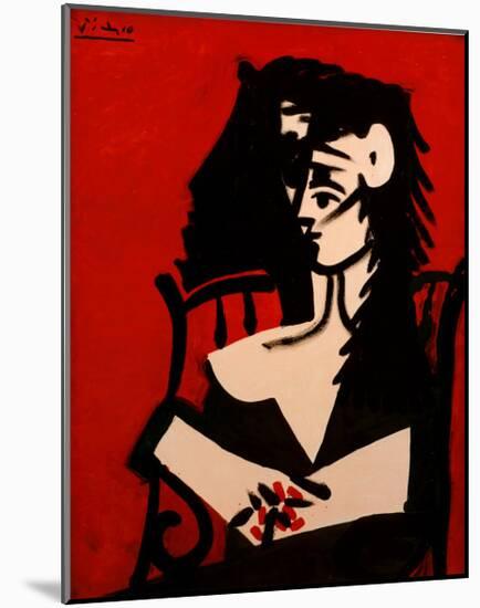 Jacqueline a Mantille Sur Fond Rouge-Pablo Picasso-Mounted Art Print