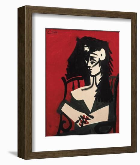 Jacqueline a Mantille Sur Fond Rouge-Pablo Picasso-Framed Art Print