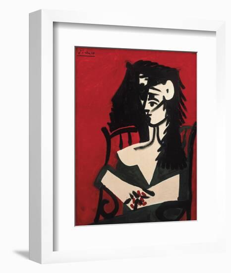 Jacqueline a Mantille Sur Fond Rouge-Pablo Picasso-Framed Art Print