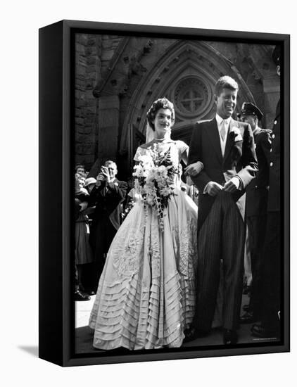 Jacqueline Bouvier in Gorgeous Battenberg Wedding Dress with Her Husband Sen. John Kennedy-Lisa Larsen-Framed Stretched Canvas