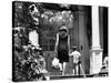 Jacqueline Kennedy and Her Son, 3 Year Old John F, Kennedy Jr Entering Georgetown Federal Era Home-null-Stretched Canvas