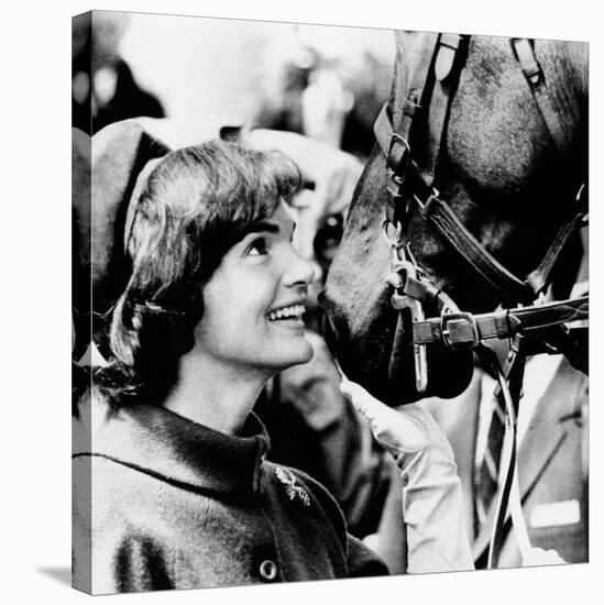 Jacqueline Kennedy Beams at One of the Famed Horses of the Canadian Royal Mounted Police-null-Stretched Canvas