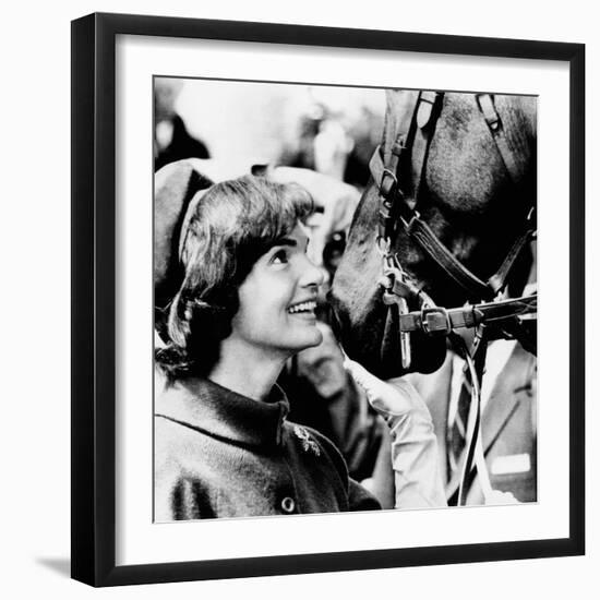 Jacqueline Kennedy Beams at One of the Famed Horses of the Canadian Royal Mounted Police-null-Framed Photo