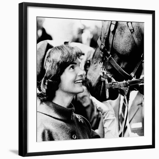 Jacqueline Kennedy Beams at One of the Famed Horses of the Canadian Royal Mounted Police-null-Framed Photo