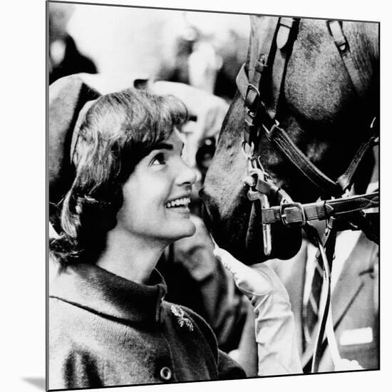 Jacqueline Kennedy Beams at One of the Famed Horses of the Canadian Royal Mounted Police-null-Mounted Photo